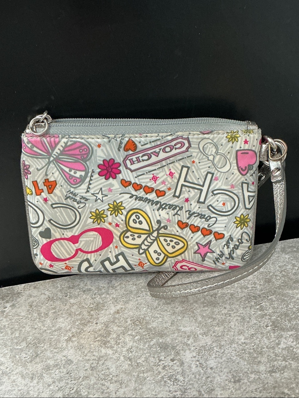 Coach Gray Multicolor Graffiti Wristlet with Pink Accents - Picture 2 of 5